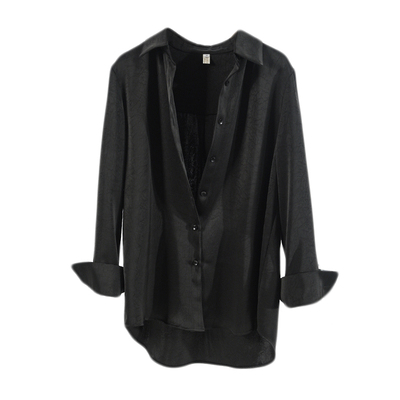 职业通勤抓花醋酸缎面衬衫宽松秋