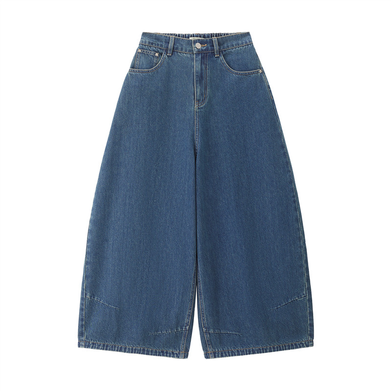 设计师款佐丹奴2026年夏洗水半松紧高腰九分阔腿牛仔裤女18416502