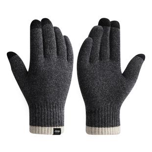 JEEP SPIRIT吉普羊毛混纺手套男士冬季加厚保暖触屏骑行手套男款