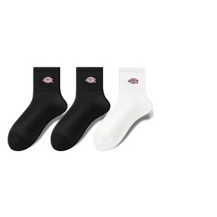 Dickies黑色袜子男女潮牌青少年学生运动长袜百搭中筒袜男款纯棉