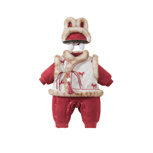 婴儿拜年服男宝抓周百天贺岁周岁礼服连体衣儿童冬季棉衣保暖哈衣