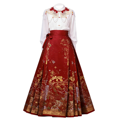 新款红色织金马面裙套装诺婉寻