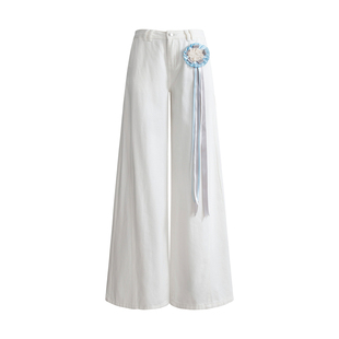 UNIFREE美式复古白色牛仔裤水洗做旧春新款基础阔腿直筒裤子套装