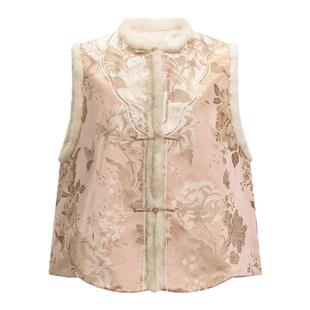 莨西子新中式国风绝美穿搭100桑蚕丝棉服马甲女棉袄冬外穿马夹