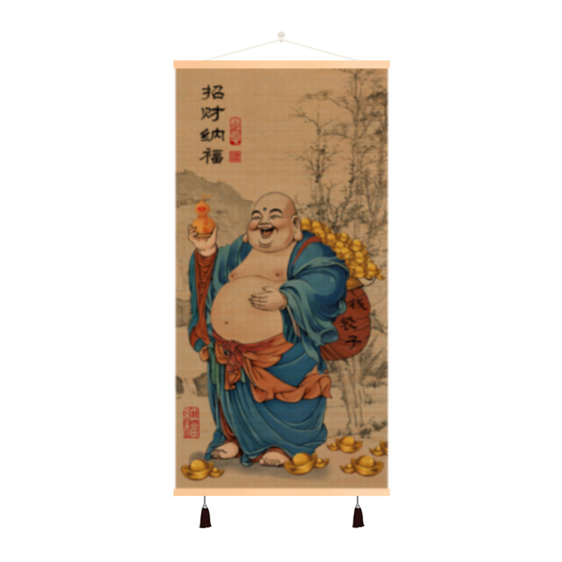 弥勒聚财纳福竹编装饰画