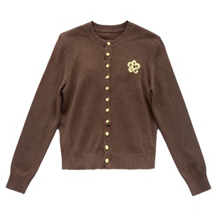 印象草原纯山羊绒秋冬新款圆领女针织开衫外套女