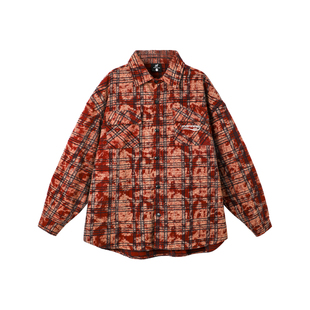 MANYSTON国潮美式长袖花衬衫男春秋款高级感痞帅格子休闲衬衣外套