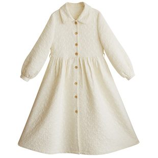 【暖玉生烟】文艺翻领裙摆式外套女2025冬季中长款灯笼袖保暖风衣