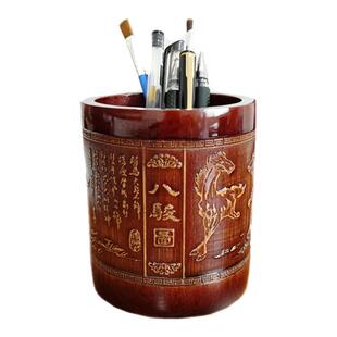 定制可刻字复古竹刻笔筒高级感办公室桌面笔筒中国风收纳高档摆件