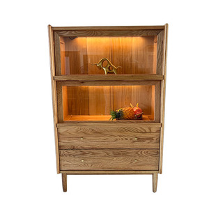 工厂直销红橡木全实木翻门书柜电视柜边柜储物书柜收纳柜带灯带柜