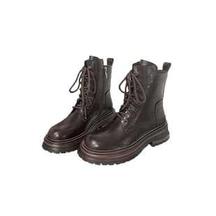 牛皮版~厚底马丁靴女2025新款爆款增高短靴小个子黑色英伦风靴子