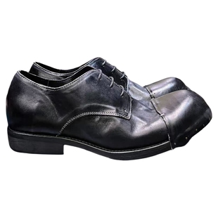 固特异复古小众设计感英伦全黑色马皮德比小皮鞋真皮大底工装男鞋