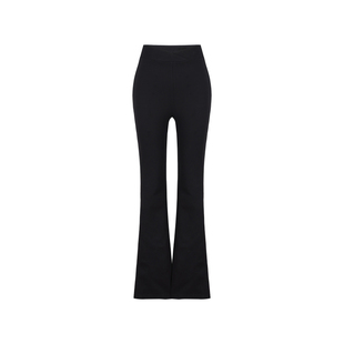 XULU原创秋冬休闲黑色百搭罗马纹微喇裤通勤气质修身显腿长女长裤