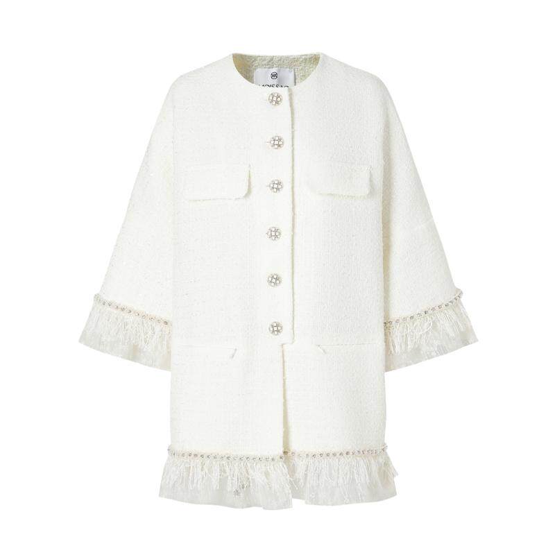 商场同款 摩萨克春装小香风粗花呢chic流苏毛裙式外套女