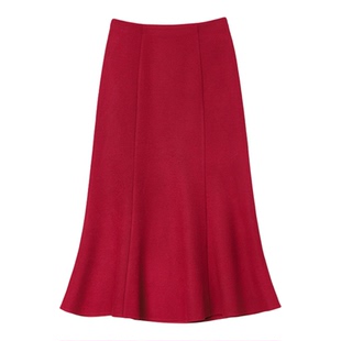 大洪洪【红黑舞会】早春显瘦高腰垂感鱼尾裙女隐藏式松紧腰半身裙