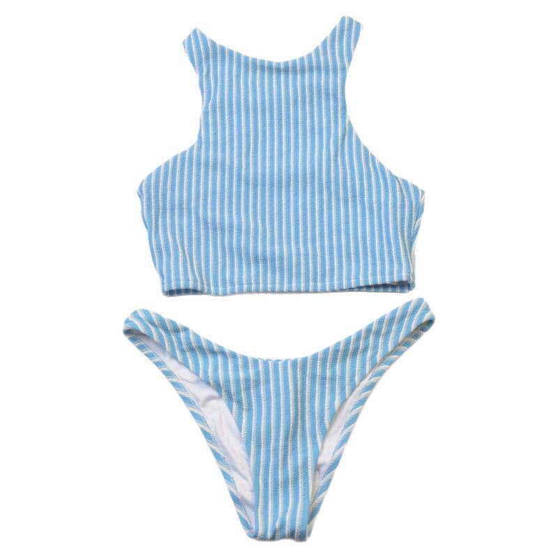 澳洲品牌条纹背心式分体泳衣女