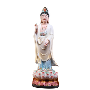 戴玉堂陶瓷立莲台杨柳观音像客厅家用供奉南海观世音菩萨佛像摆件