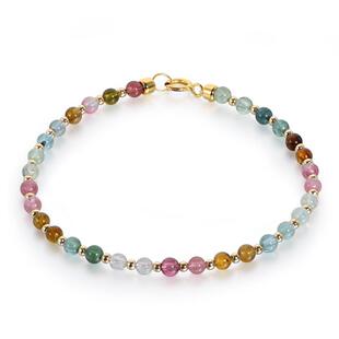 若华珠宝混彩=彩色迷你小碧玺手链女18K金彩宝手串小众设计款礼物