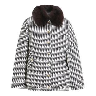 沐兰商场同款高级感格子羽绒服女冬装狐狸毛领白鸭绒外套