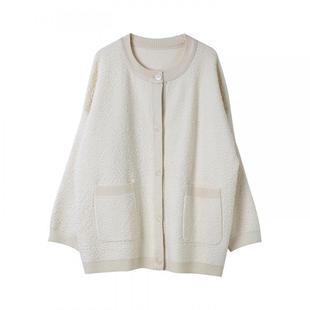 宝诗黎圆领中长款针织外套2026早春韩版简约慵懒休闲宽松大码女装