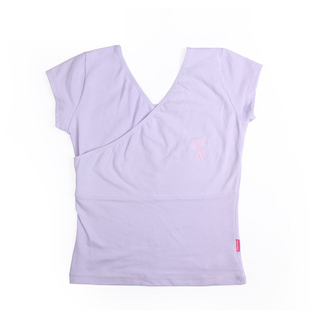 Sansha三沙女童芭蕾舞蹈服前交叉V领短袖上衣T恤修身形体练功服