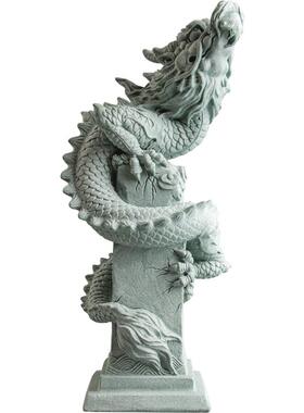 逗兽记青砂石瑞兽盘龙柱桌面摆件