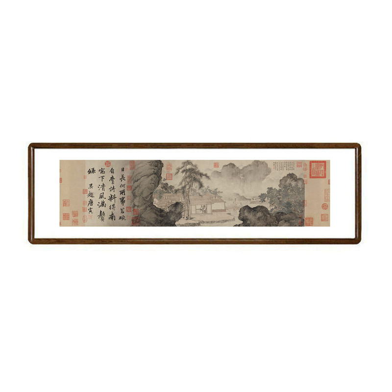 唐寅事茗图横版中古风山水装饰画