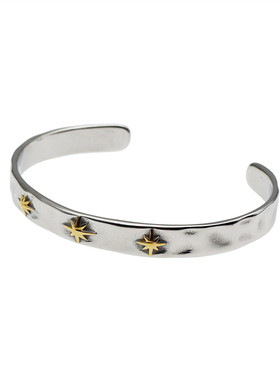 钛钢男士手镯女复古星星锤印