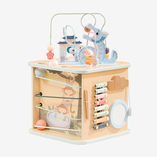 英氏串珠绕珠六面体婴儿忙碌箱宝宝蒙氏早教益智玩具蒙特梭利教具