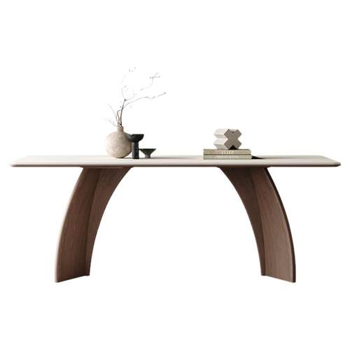 奥古斯特玛奇朵半圆岩板餐桌意式极简家用2025新款长方形实木餐桌