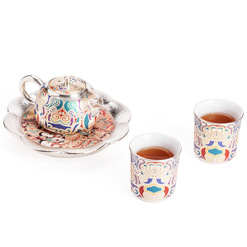 金银错陶瓷壶小套装功夫茶具