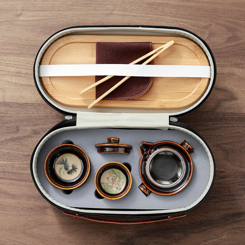 旅行茶具套装带茶盘户外便携陶瓷小套快客杯功夫泡茶壶茶杯收纳包
