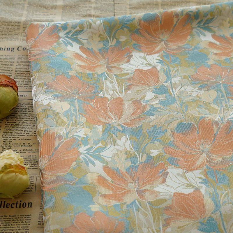 油画风晕染花朵礼服柔软童装提花布复古抱枕绝美连衣裙色织挂画布