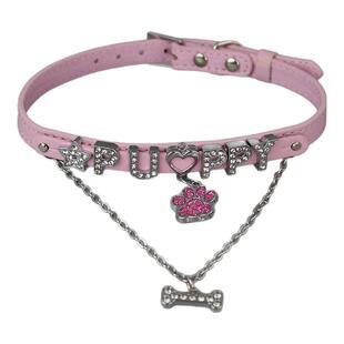 Y2K千禧甜酷辣妹项圈粉色小狗骨头项链女小众亚文化choker颈链