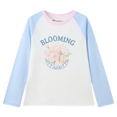 elandkids女童花卉印花圆领T恤