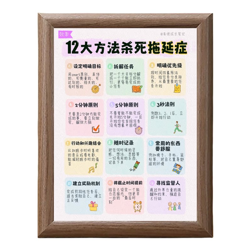 12大方法战胜拖延自律木制相框