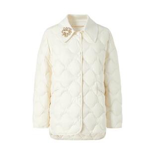 商场同款  摩萨克冬白鸭绒90菱格纹中长款羽绒服外套女