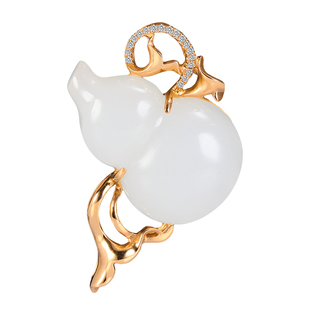 和合玉器和田玉18k金镶玉羊脂白玉福禄挂件葫芦吊坠项链女士礼物