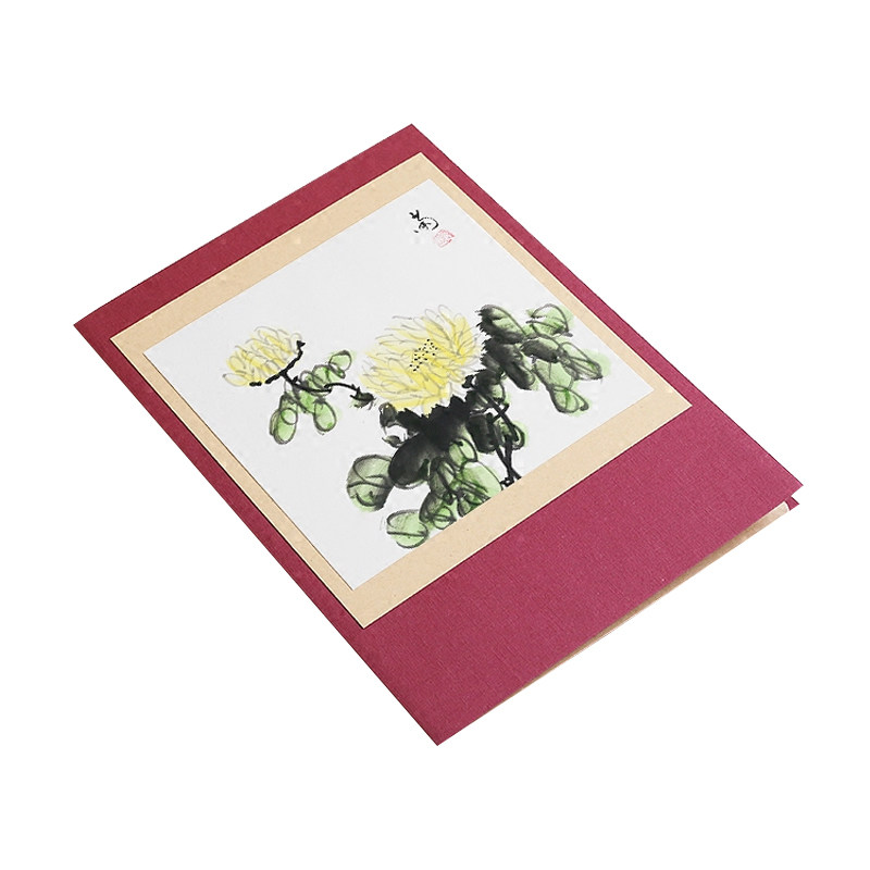 A4大尺寸手绘国画贺卡送长辈老人生日祝福寿宴退休高级感恩中秋节