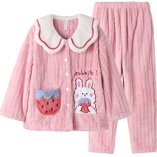 芬腾女童睡衣珊瑚绒秋冬保暖亲子套装法兰绒女孩母女儿童家居服女