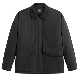 【商场同款】太平鸟男装 夹克式羽绒服黑色提花防寒服B1ACF4297