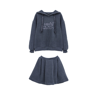 小小大星球童装 安本棉混纺加绒套装裙 女童连帽卫衣+半裙两件套