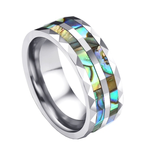 韩版钨金彩贝戒指男士个性潮流嘻哈指环食指戒子单身尾戒网红饰品