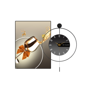 餐厅装饰画轻奢高级感挂画餐厅背景墙装饰画新款时尚大气挂钟2025