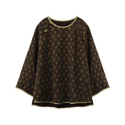 萧娘【秋香】红云纱上衣圆领长袖宽松百搭桑蚕丝新中式上衣5685