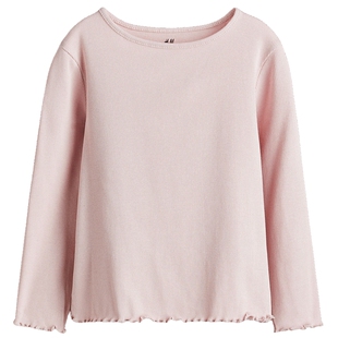 HM童装儿童女童T恤春季休闲圆领长袖柔软罗纹内搭上衣1212699