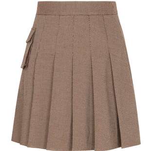 XG雪歌深咖色复古格纹半身裙时尚秋季新款通勤简约短款百褶裙女装