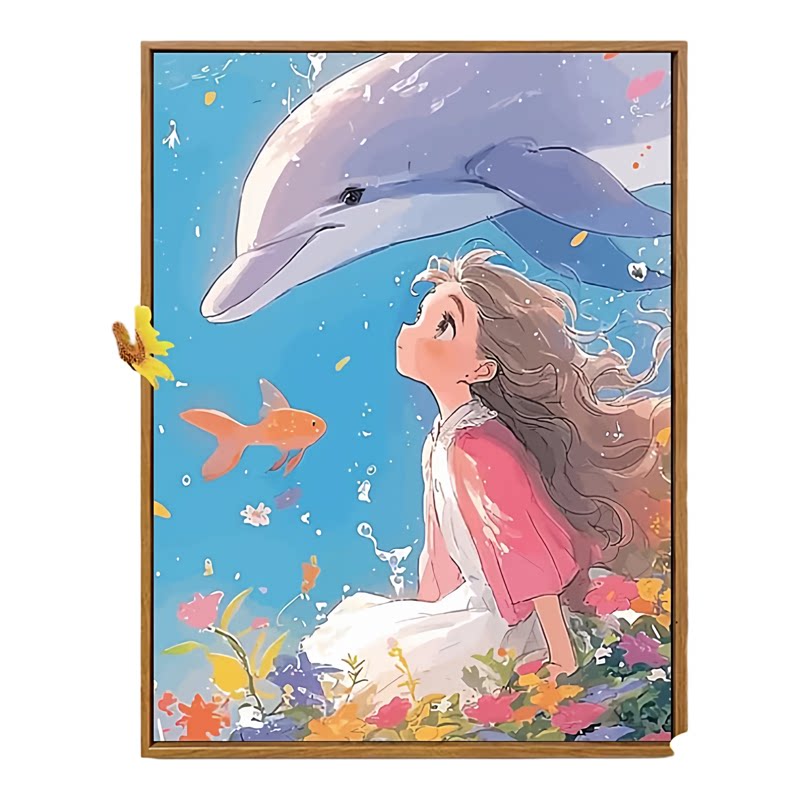 diy数字油画定制手绘装饰画填充填色画画手工油彩画高级感海豚