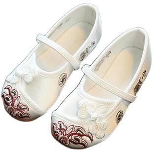 汉服绣花鞋女童老北京布鞋2024年新款古风马面裙舞蹈鞋古装刺绣鞋