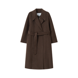 SANI奥莱甄选棉羊毛双面呢大衣配腰带法式收腰中长款毛呢外套女冬